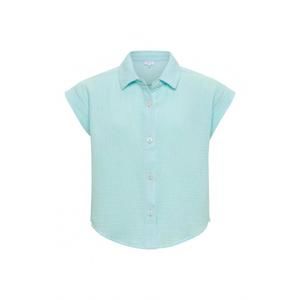 NEW PLEAT girl's courtney top in aqua gauze